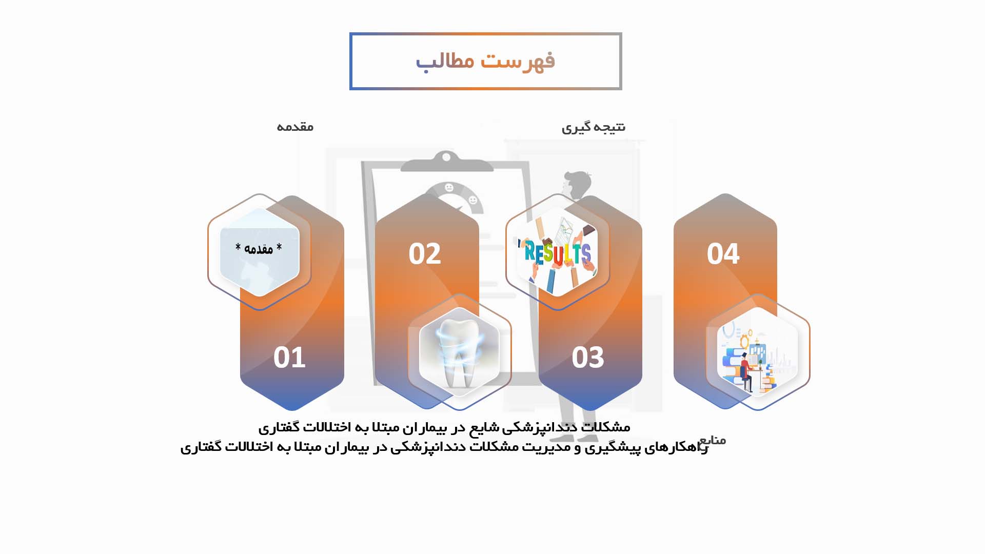 پاورپوینت بررسی مشکلات دندانپزشکی در بیماران مبتلا به اختلالات گفتاری